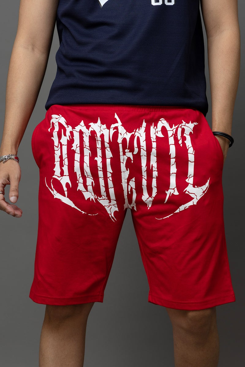 Go Devil Printed Red Shorts For Men - Image 1